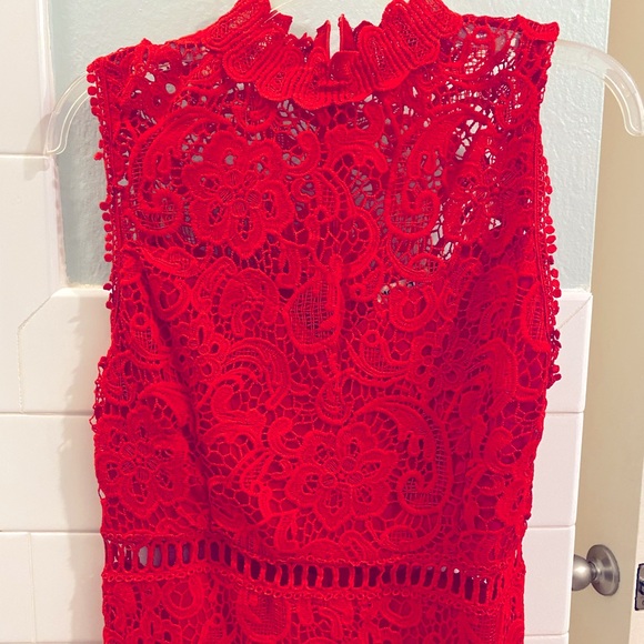 NWT Main Strip Red Lace Midi Length High Neck Dress sz Large L - Picture 3 of 4